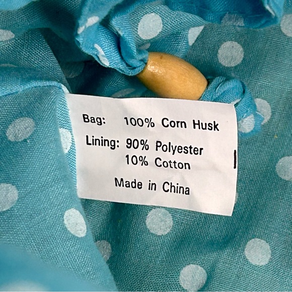 Woven Tote Beach Bag Large Bow Tie Embroidery Polka Dot Lined Yellow NWT Boho - Picture 12 of 13